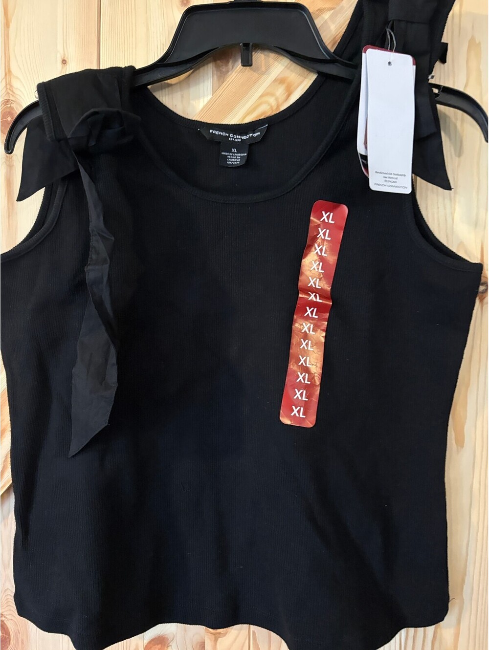 French Connection Black Bow Tank Top XL NWT